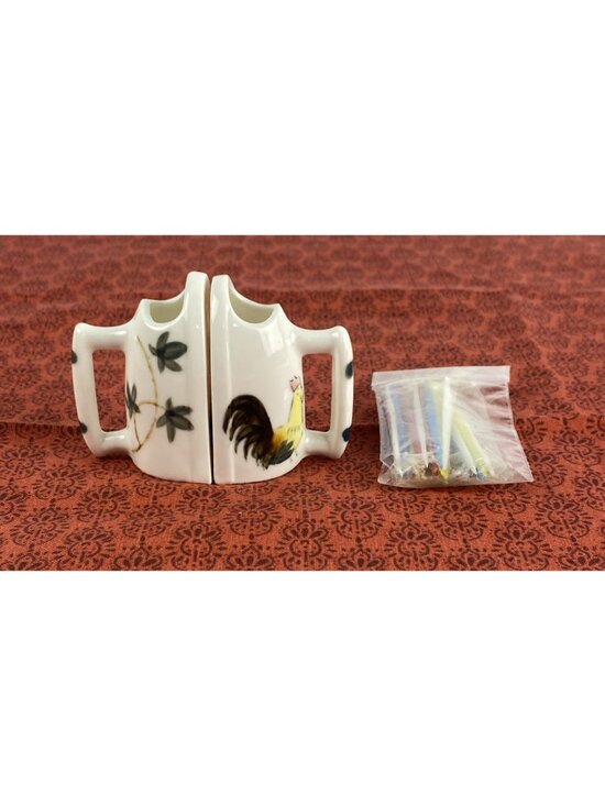 Our Own Import Other - Our Own Import Bone China Clothes Iron Toothpick Holder Set Japan Rooster Floral
